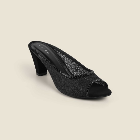 Women Black Party Slip Ons