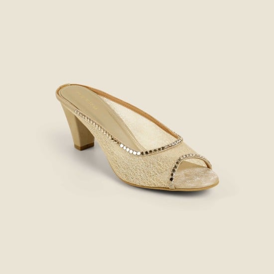 Women Antic-gold Party Slip Ons