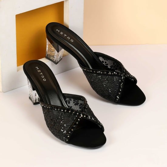 Women Black Party Slip Ons