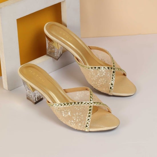 Women Antic-gold Party Slip Ons
