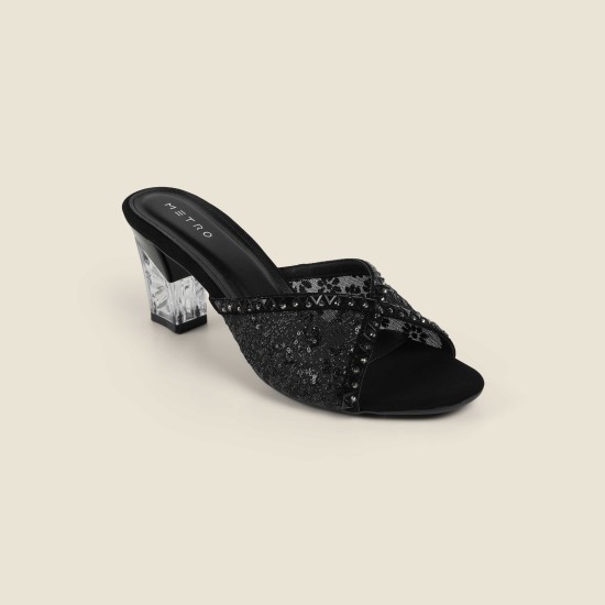 Women Black Party Slip Ons