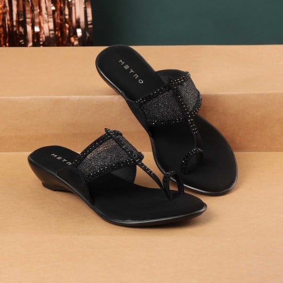 Women Black Ethnic Kolhapuris