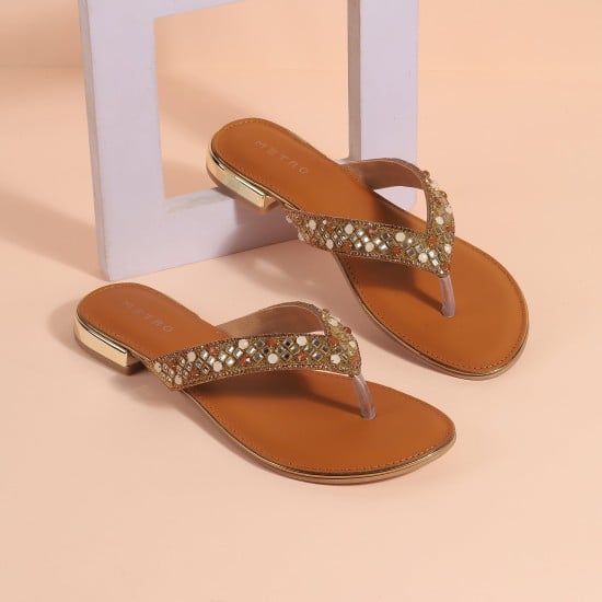 Women Antic-gold Casual Slippers