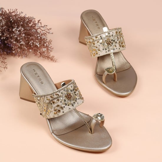 Women Gold Ethnic Slip Ons