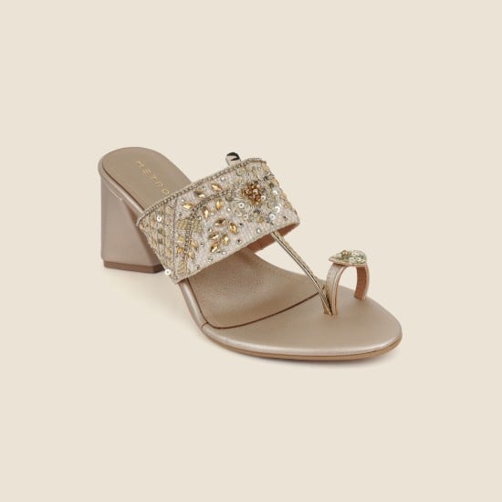 Women Gold Ethnic Slip Ons