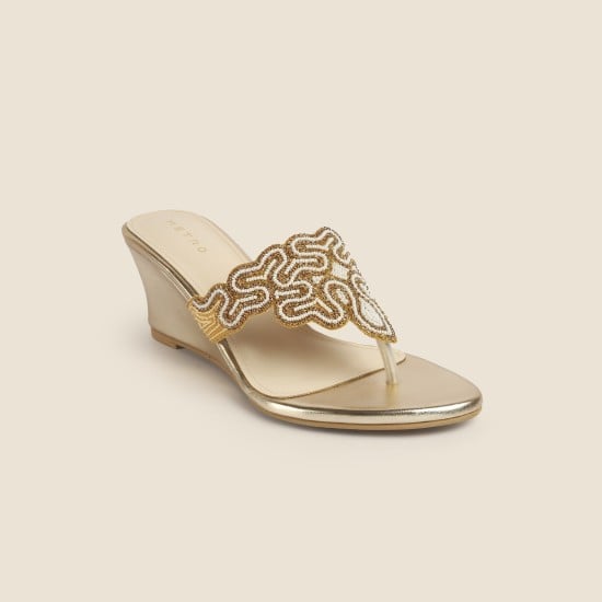 Women Gold Ethnic Slip Ons