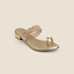 Women Gold Ethnic Slip Ons