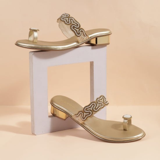 Women Gold Ethnic Slip Ons