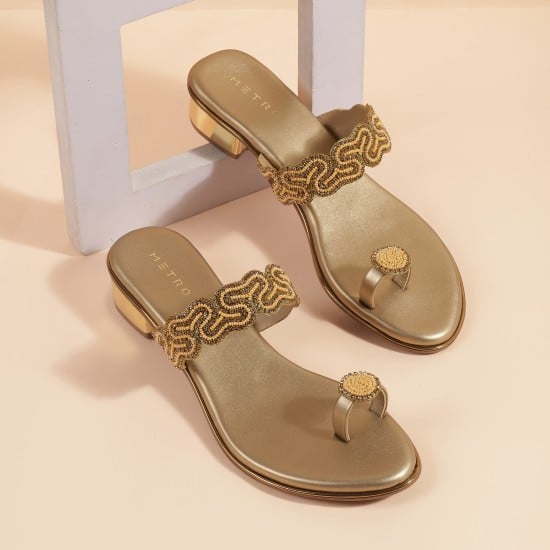 Women Antic-gold Ethnic Slip Ons