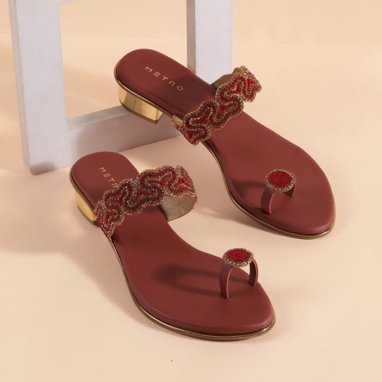 Women Maroon Ethnic Slip Ons