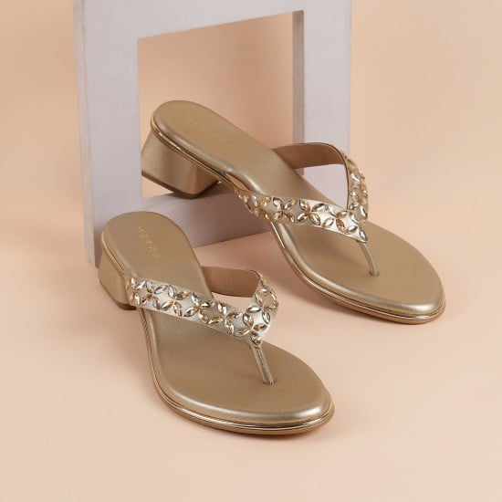 Women Gold Party Slip Ons