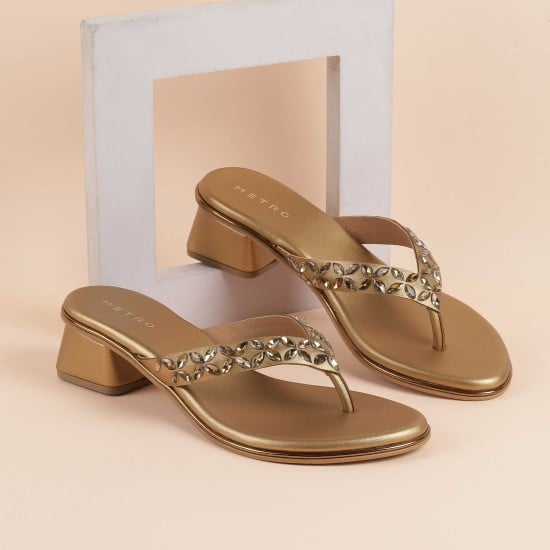 Women Antic-gold Party Slip Ons