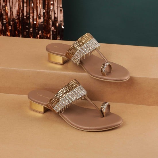 Women Antic-gold Wedding Slip Ons