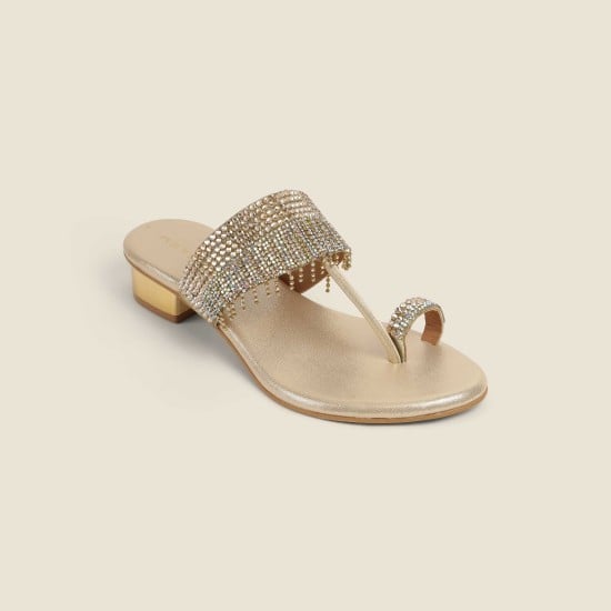 Women Gold Wedding Slip Ons