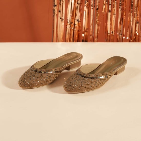 Women Antic-gold Ethnic Slip Ons