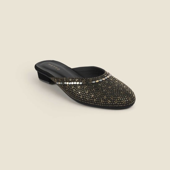 Women Black Ethnic Slip Ons
