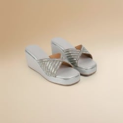 Women Silver Party Slip Ons