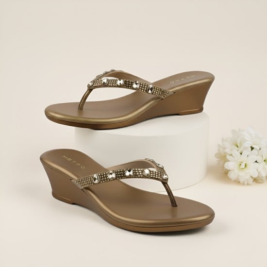 Women Antic-gold Ethnic Slip Ons