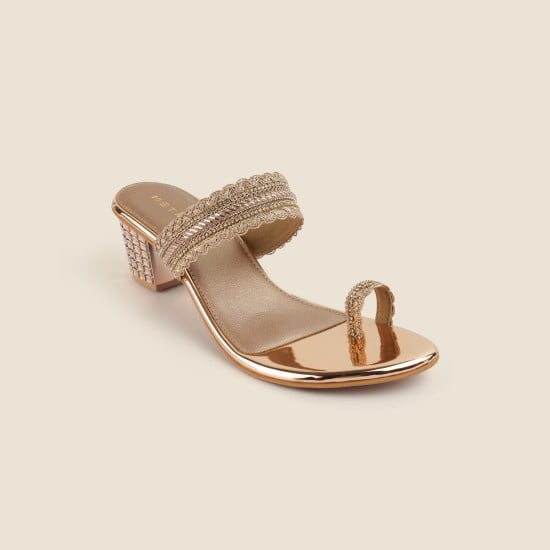 Women Rose-gold Ethnic Slip Ons