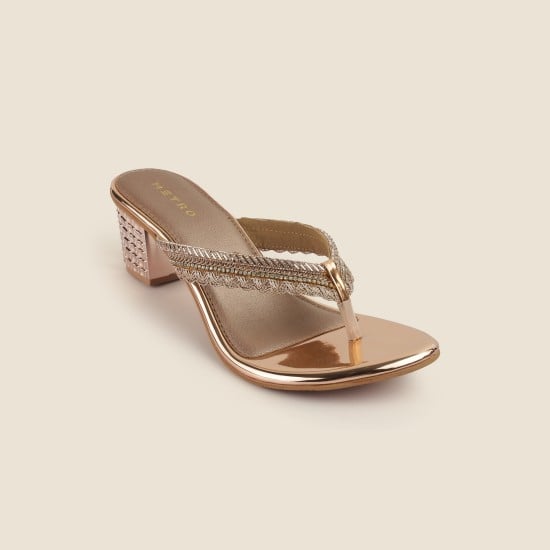 Women Rose-gold Ethnic Slip Ons