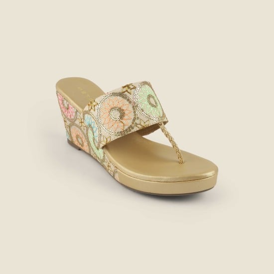 Women Gold Casual Slippers