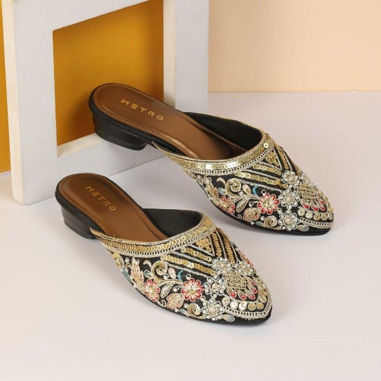 Women Black Wedding Slip Ons