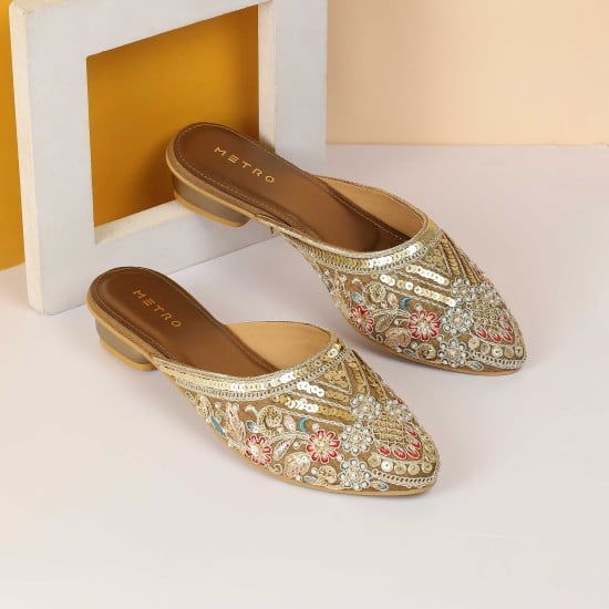 Women Antic-gold Wedding Slip Ons