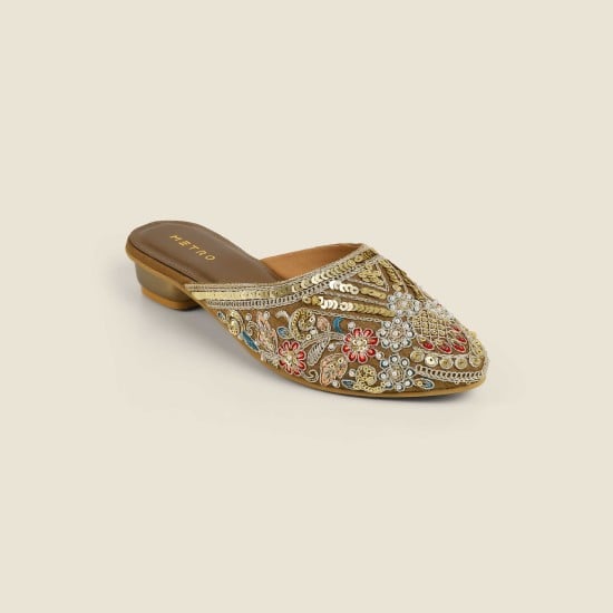 Women Antic-gold Wedding Slip Ons