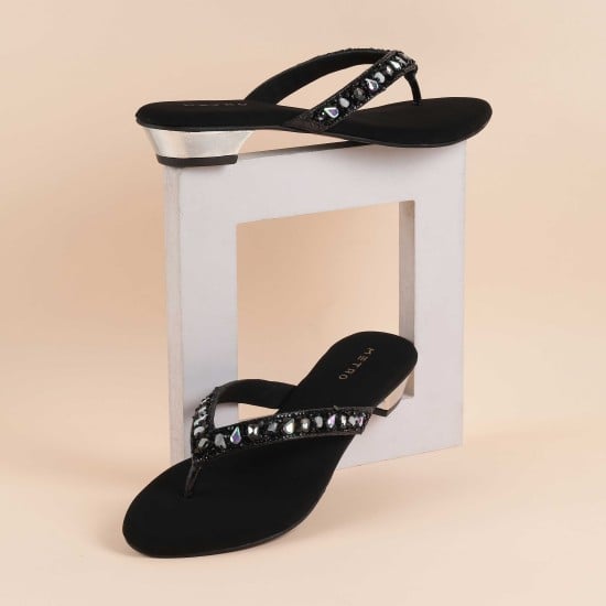 Women Black Party Slip Ons