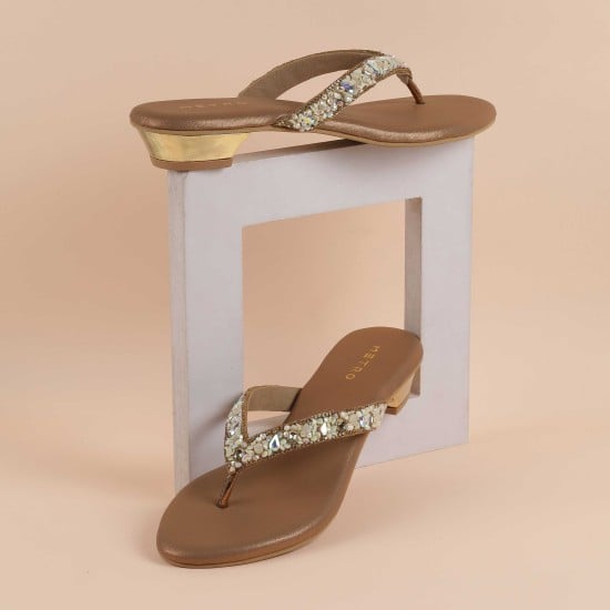 Women Antic-gold Party Slip Ons