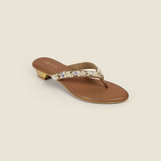 Women Antic-gold Party Slip Ons