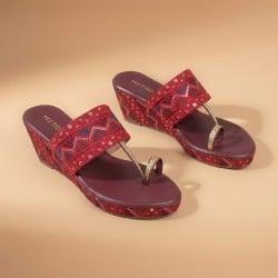 Women Red Ethnic Slip Ons