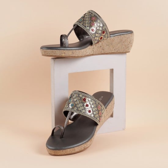 Women Grey Ethnic Slip Ons