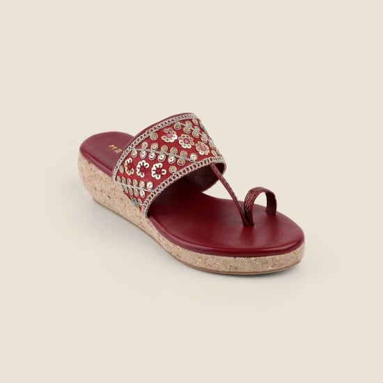 Women Maroon Ethnic Slip Ons