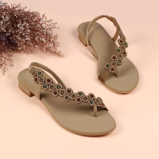 Women Camel Ethnic Sandals