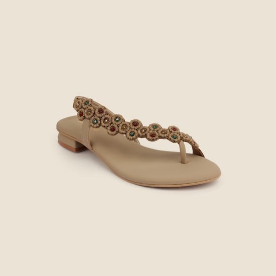 Women Camel Ethnic Sandals