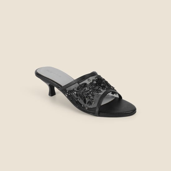 Women Black Party Slip Ons