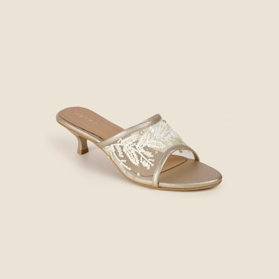 Women Gold Party Slip Ons