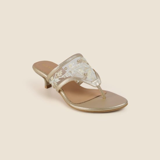 Women Gold Ethnic Slip Ons