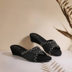 Women Black Ethnic Slip Ons
