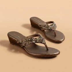 Women Bronze Ethnic Slippers
