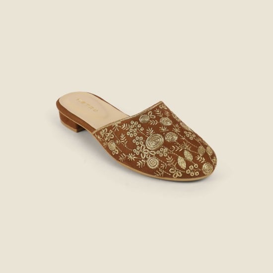 Women Tan Ethnic Slip Ons