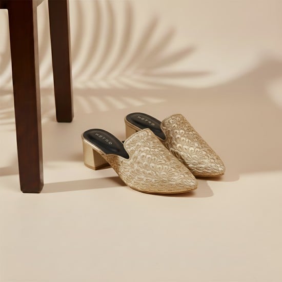 Women Gold Wedding Slip Ons