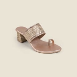 Women Rose-gold Ethnic Slip Ons