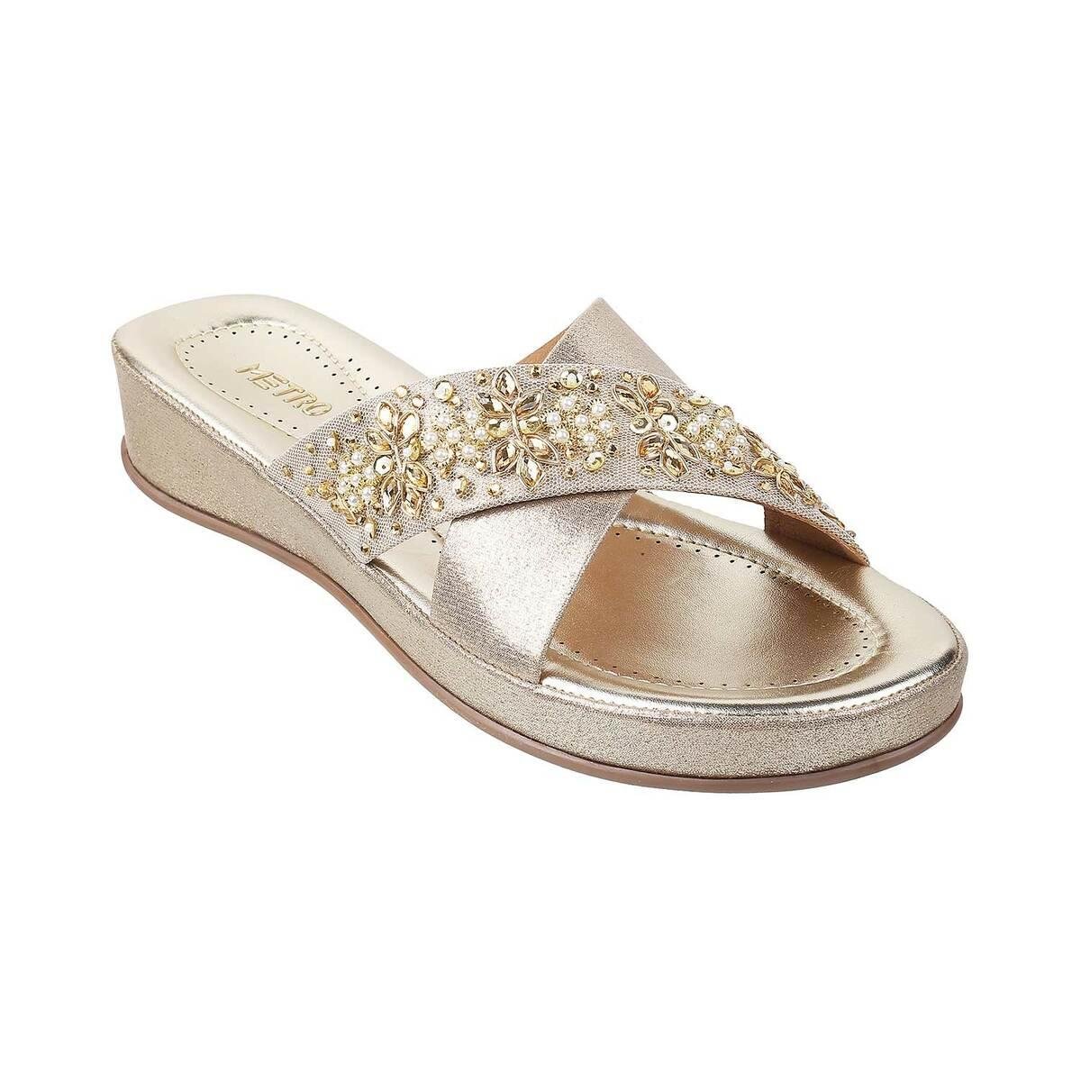 KHADIM Rose Gold Block Heel Slip On Ethnic Sandal for Women (5720355)