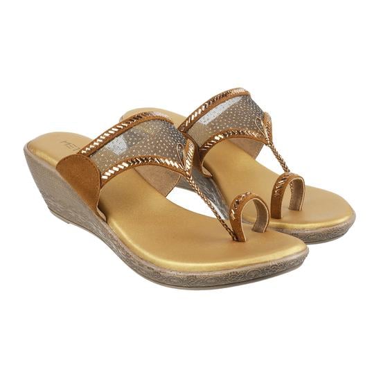 Women Antique-Gold Ethnic Slip Ons