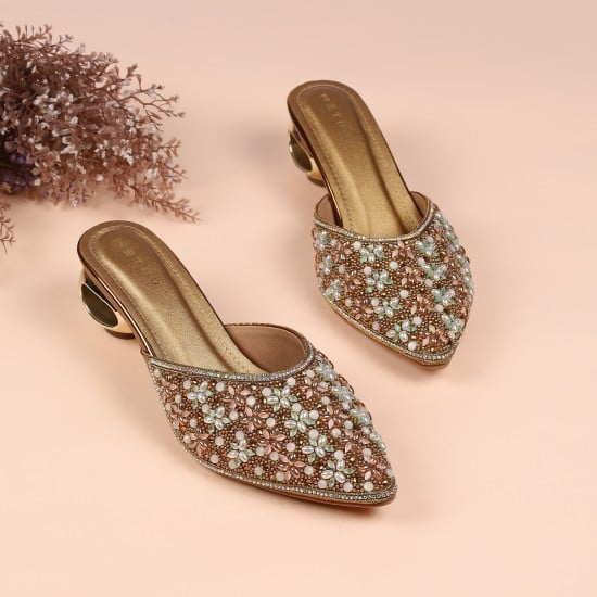 Women Antic-gold Wedding Slip Ons