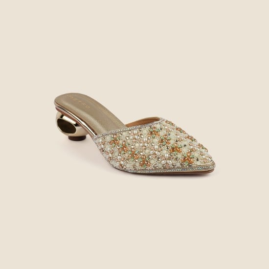 Women Gold Wedding Slip Ons
