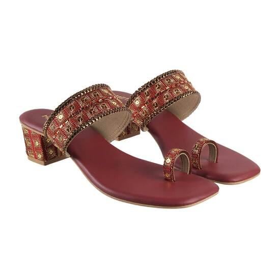 Women Maroon Ethnic Slip Ons