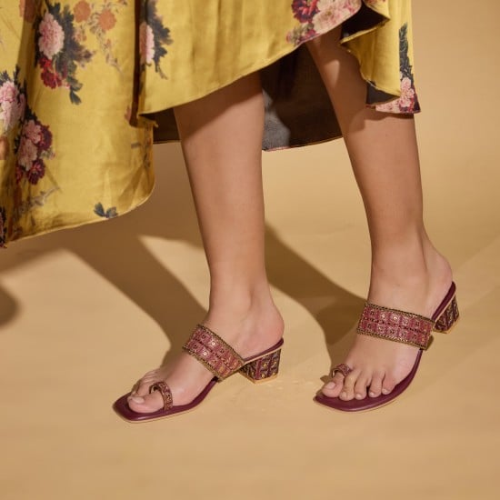 Women Maroon Ethnic Slip Ons